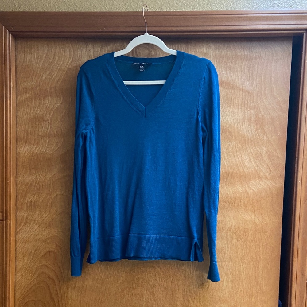 Merino wool Katherine Barclay Teal V-Neck Sweater